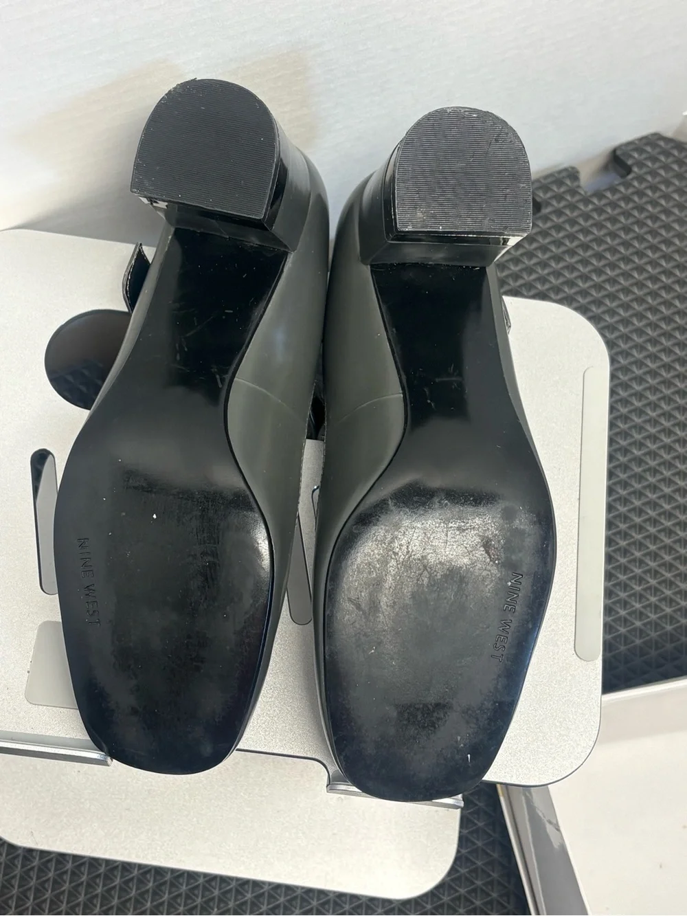 Nine West Gray Mary Jane Block Heel Pumps with Buckle Strap